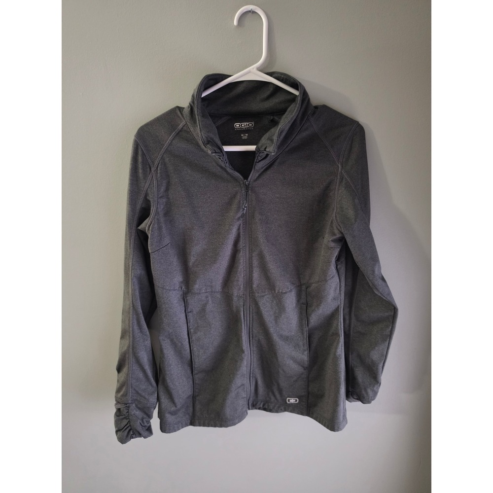 OGIO Endurance Womens Full Zip Jacket Gray Heather Ruched Cuff Mock Neck Medium